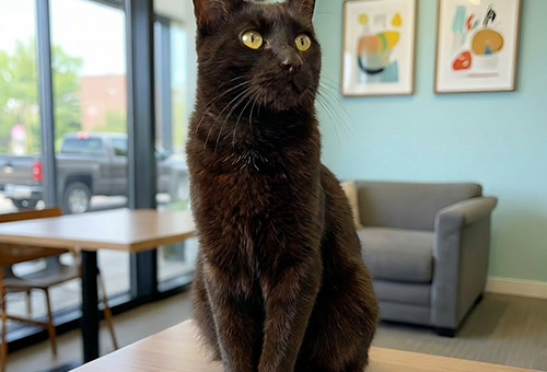 Kater Bruno Osito lehrt im Büro von Thorsten Litzki tägliche Resilienz und strategische Gelassenheit.