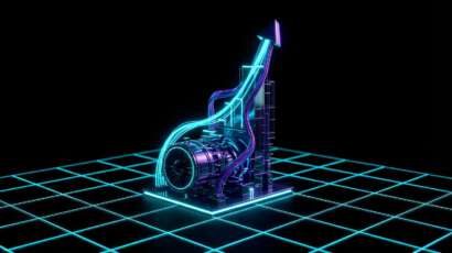 Futuristische Growth Engine visualisiert datengetriebene B2B-Wachstumsstrategien als aufsteigende Erfolgskurve im Dark Mode.