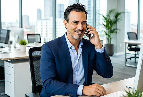 B2B Growth Architect Thorsten Litzki im persönlichen Gespräch am Telefon.